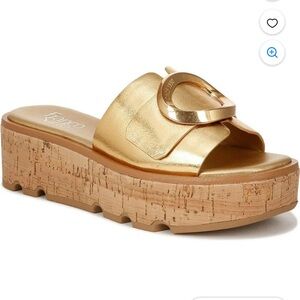 Franco Sarto Hoda Gold Metallic Cork Platform Sandals